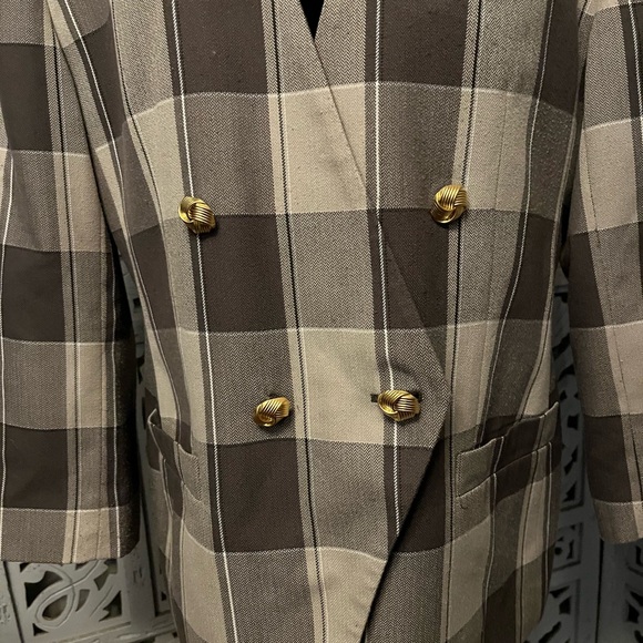 VINTAGE EXECUTIVE COLLECTION PLAID SHADES OF TAN LONG SLEEVE JACKET BLAZER - Picture 3 of 10